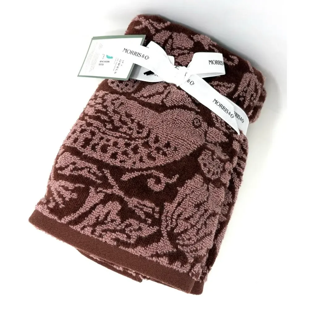 William Morris Co Hand Towels Strawberry Thief Pink Rust Velour NWT Set Of 2
